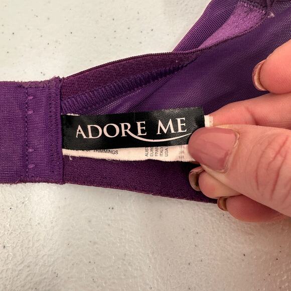 Adore Me Purple & White Satin Lace Padded Push-Up Bra Size 34F - Picture 8 of 8